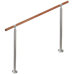 YHEYSMUX140cm屋内屋外階段手すり茶色無垢材の手摺りブナ丸棒304ステンレス鋼DIY玄関廊下庭角度調整可能簡単な取り付け外径35mm銀