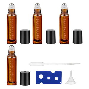 TVETEロールオンボトル10ml目盛り付きアロマ保存容器茶色遮光瓶ガラス製香水入れ小分け容器精油香水小分け用旅行用持ち運び便利液漏れ防止ロードツールある(4)