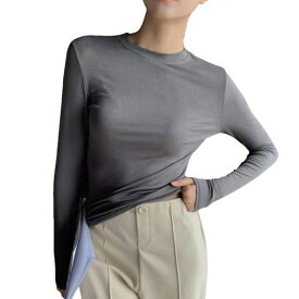 [Z8two]長袖tシャツレディーストップス無地クルーネックカットソー女性ベーシックトップス保温暖かい伸縮性着用可能防寒肌着カジュアル春秋冬ギフト