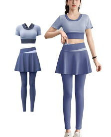 [Kayuuhin]スポーツウェアレディース上下セットヨガウェアトップススポーツブラ速乾性カップ付きレギンスストレッチヨガパンツおしゃれ通気性伸縮性快適な動き(ブルーグレー·ブルーL)