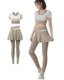 [Kayuuhin]スポーツウェアレディース上下セットヨガウェアトップススポーツブラ速乾性カップ付きレギンスストレッチヨガパンツおしゃれ通気性伸縮性快適な動き(アイボリーホワイト·カ…