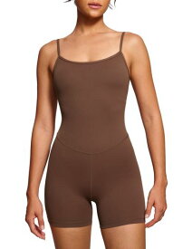 [CRZYOGA]ジャンプスーツレディースヨガオールインワンキャミソールカップ付ショートパンツピラティストレーニングButterluxe股下4インチ/10センチアジアフィットコーヒーブラウンXS