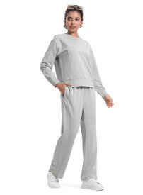 [YSENTO]レディーススポーツジャージ上下セット長袖ロングパンツスーツゆったりトレーニングウェアカジュアルセットアップ日常着部屋着スポーツウェアスウェット吸汗速乾春秋冬(グレー…