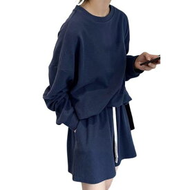 [H2four]スウェットジャージレディースルームウェア上下セット部屋着ワッフル生地長袖丸首ショートパンツゴムウエストポケット付きゆったり着痩せ体型カバーシンプルカジュアル無地薄…