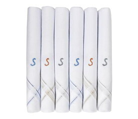 [CarusoItaly]メンズイニシャルモノグラムR刺繍100%ピュアコットンハンカチホワイトベース色付きボーダー-6個パック46S