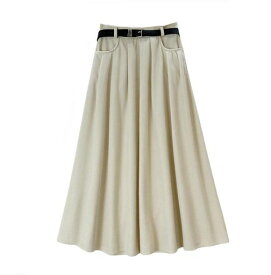 [JETSO 4U] レディース ロングスカート ハイウエスト 上品 秋冬 無地 淑女優雅 お出掛け 通勤 着痩せ 体型カバー Aライン スカート ウエストゴム お洒落 普段着 ふんわり スカート (2/シャンパ…