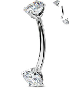 [OUFER]BellyBarTitaniumNavelPiercingJewelleryInternallyCurvedBarbell14GBellyPiercingsNavelBarClearCZBelly