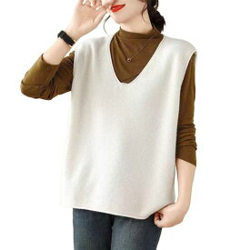 [Z8two]ベストレディースニットVネックトップスニットレディースセーター女性用ベスト袖なしニットチョッキ伸縮性良いエレガント体型カバー無地ゆったり春秋冬レディース