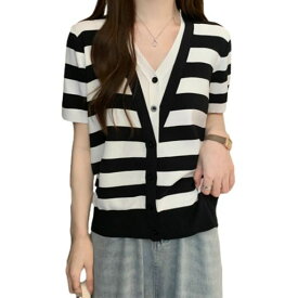 [POGCZMKK]半袖サマーニットレディーストップスリブニットVネック重ね着風カットソー柔らか薄手着痩せ着回し伸縮性良いシンプルおしゃれきれいめ可愛いファッションセーター通勤デート…