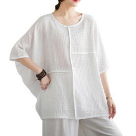 [POGCZMKK]半袖ブラウスレディースシャツトップスtシャツプルオーバードルマンスリーブビッグシルエット切り替えゆったり体型カバーファッション無地シンプル通勤ファッションカジュア…