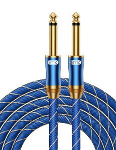 EMKギターケーブル6.35mmギターシール3M1/4”標準プラグオス-オス【高耐久ナイロン&メタルコネクター】エレキギター/ベース/キーボード/アンプ/ドラム用-青(3M青-S-S)