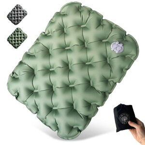 エアークッション一人用エアークッションアウトドア折りたたみマット|5cm厚・折りたたみ可|アウトドア/登山/観戦/室内用|TPU防水素材・収納袋付き|45x35cm|耐荷重90kg|超軽量95gグリーン