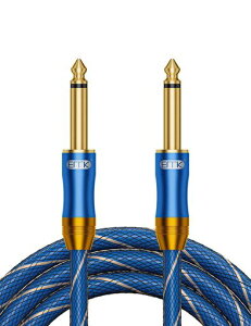 EMKギターケーブル6.35mmギターシール1.8M1/4”標準プラグオス-オス【高耐久ナイロン&メタルコネクター】エレキギター/ベース/キーボード/アンプ/ドラム用-青(1.8M青-S-S)