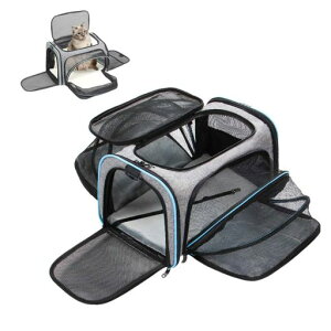 Outop拡張型ペットキャリー猫用・小型犬折りたたみ式猫キャリーケースお出かけドライブ旅行ペットキャリー猫通院防災避難用飛び出し防止通気性通気性軽量大容量Lサイズ耐荷重9kg(グレ…