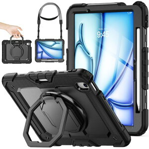 SEYMAC stock iPad Air(M4/M3/M2) 11�C���`(2026/2025/2024)��p�����O�n���h���ϏՌ��P�[�X �ی�t�B�����t���O�ʃJ�o�[ �y�����[ 360°��]�����O�n���h���X�^���h �V�����_�[�X�g���b�v(�u���b�N)