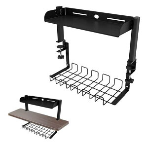 SAGVE(サゲビル)デスク上収納ラック穴あけ不要机上ラックケーブルトレー付きクランプ固定机上台卓上棚棚可動棚二段/三段簡単組立前後に調節できる配線整理デスク上収納ケーブルオーガ…