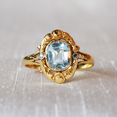 アンティーク ジュエリー 18ct アクアマリン ダイヤモンドリング 指輪 | GoodWill　アンティーク