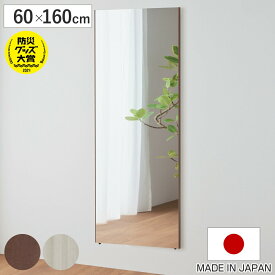 割れない鏡 リフェクスミラー エール 60×160cm 細縁枠 （ 全身 鏡 壁掛け 吊り下げ 立て掛け リフェクス 軽い 日本製 完成品 割れない シンプル 安全 安心 軽量 ブラウン ピュアホワイト クロス付 チェーン付 ）【GWM】
