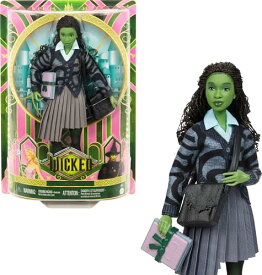 Mattel ユニバーサル ウィキッド エルファバ ファッションドール アクセサリー 緑色の肌 編み込み 黒髪 可動性 取り外し可能 学生服
