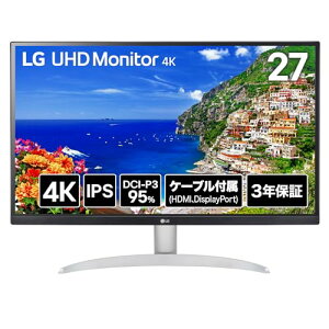 LG ���j�^�[ �f�B�X�v���C 27UP600K-W 27�C���`/4K(38402160)/IPS/DCI-P3 95%/��10.7���F�\��(8bit+FRC)/DisplayHDR 400/�A���`�O���A/HDMI2/DisplayPort/�t���b�J�[�Z�[�t/�u���[���C�g�ጸ���[�h/�F�o����/3�N���S���P