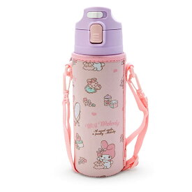 サンリオ 子供用 水筒 470ml 直飲み ワンタッチ ステンレス ボトル マイメロディ my melody 保冷専用 ショルダーヒモが付いたポーチ付き 名前スペース付き 女の子 キャラクター 212504 SANRIO