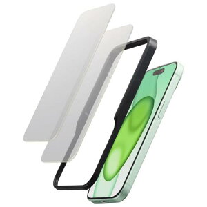 エレコム 2枚入りiPhone 16 / iPhone 15 ガラスフィルム 硬度10H Dragontrail(R)X 強化ガラス 指紋防止 ラウンドエッジ加工 貼りやすい 極薄 飛散防止設計 ガイド枠付き PMWA23AFLGDTW
