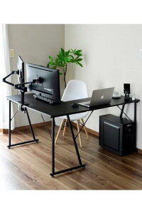 山善(YAMAZEN) デスク (L字デスク) 2口コンセント付き 耐荷重70kg 脚元ひろびろ pcデスク パソコンデスク 幅110奥行130高さ70cm 組立品 ブラック/シャイニーブラック PND-1300(BK/SBK) テレワーク