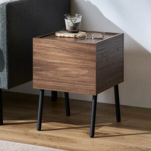 アイリスオーヤマ サイドテーブル テーブル 収納付き 部屋を広く使える ソファ横 ベッド横 小物収納 単身 一人暮らし おしゃれ IWST-300R ウォールナット/ブラック HIROBIROシリーズ