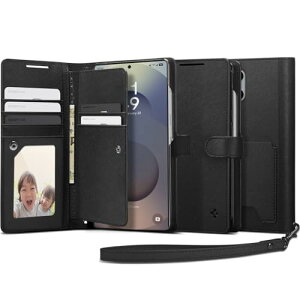 Spigen Galaxy S25 Ultra �P�[�X �蒠�^ �ϏՌ� �ČRMIL�K�i�擾 ���X�g���b�v�t�� �J�[�h���[ �σL�Y �����v �Ռ��z�� �E�H���b�gS ACS09124 (�u���b�N)