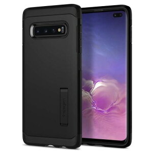 [Spigen] Galaxy S10 Plus �P�[ �X�^���h �@�\ �Ռ��z�� [ �ČRMIL�K�i�擾 ] �����Y�ی� ���C�����X�[�d�Ή� �^�t�A�[�}�[ (�u���b�N) 606CS25770