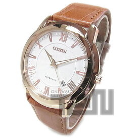 【残り1点】CITIZEN （シチズン） NB0032-05A 自動巻き オートマチック ホワイト×ゴールド レザーベルト メンズウォッチ 腕時計