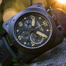 【500本限定生産】 LUM-TEC/LUMTEC ルミテック BULL42 A24 SEIKO SII VK67 日本製 クォーツムーブメント PVD ブラック ミリタリーウォッチ ラバーベルト メンズウォッチ 腕時計