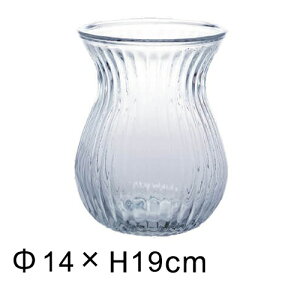 花瓶 フラワーベース ガラス 22333 W14 H19cm ストライプ くびれ おしゃれ シンプル モダン 生花 花器 一輪挿し