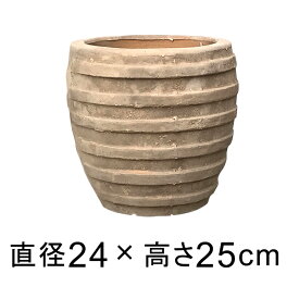 横じま 丸 深型 アンティーク 素焼き鉢 24cm 6.8リットル テラコッタ鉢 植木鉢 おしゃれ ショコラ