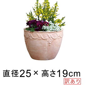 訳あり 模様入り 丸型 HM白粉 素焼き鉢 テラコッタ鉢 おしゃれ 植木鉢 小 25cm 6リットル [of20]