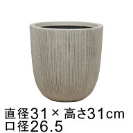 超軽量 樹脂製 ストライプ おしゃれ 植木鉢 鉢カバー 丸 31cm ライトストーン系 穴あけ加工無料