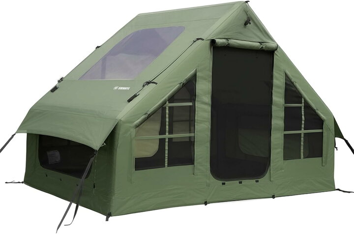 楽天市場】ShinHye インフレータブルテント エアーテント ロッジ型 2～6人用 420Dオックスフォード 大きな透明天窓 メッシュ窓 煙突穴付き  ファミリーテント 組立簡単 防蚊虫 遮熱 耐火 通気 4シーズン 収納袋・ペグ・空気入れ付き キャンプ アウトドア : ＧＯＯＳＥ