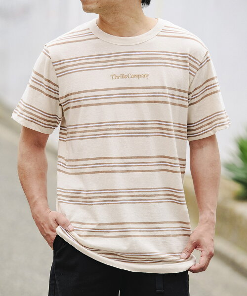 THRILLS メモリー ストライプ マーチフィット Tシャツ TA20-116A GORDON MILLER ゴードンミラー シャツ 半袖 Tシャツ ロゴT トップス ボーダー ストライプ ロゴ ワンポイント おしゃれ コットン 綿100 男女兼用 ユニセックス ファッション
