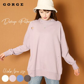 ダメージプルオーバー GORGE ゴージ レディースファッション レディース トレンド fashon ファッション 春 春服 ブラウス ピンタック 長袖 シンプル スリット バンドカラー トレンド 春 夏 秋 冬 2111106