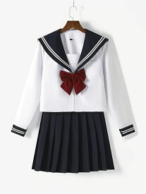 セーラー服 長袖 JK制服 女子制服 学生服 女子高校生 高校生 制服 コスチューム 3点セット JK制服 二本 白い 仮装 本格制服 大きいサイズ コスプレ 可愛い 長袖 春 夏 通学 ハロウィン