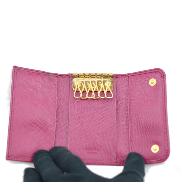 楽天市場】プラダ PRADA 6連キーケース ロゴ パープル×ゴールド金具 