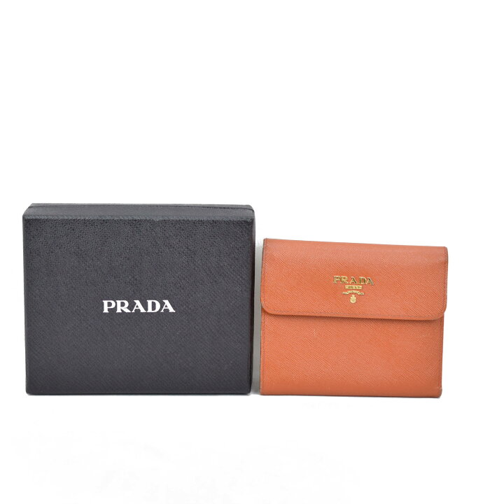 楽天市場】プラダ PRADA 3つ折財布 ロゴ オレンジ×ゴールド金具 