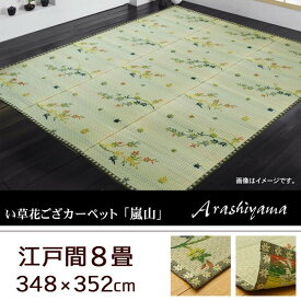 い草 花ござ カーペット 嵐山 江戸間8畳 348×352cm ラグ い草 ラグ 和柄 紅葉柄 袋織り 涼やか リビング ヒバエッセンス加工 抗菌 防臭 天然素材 ギフト 送料無料