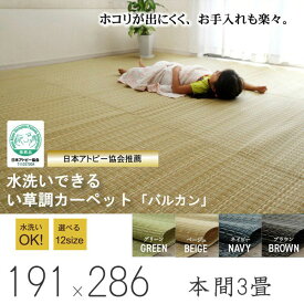 国産 日本製 い草 調 ラグ 洗えるイ草調 カーペット バルカン 本間3畳 約191×286cm 上敷 い草調ラグ いぐさ調 ござ 茣蓙 ポリプロピレン 水拭き 水洗い 夏用 ギフト 送料無料