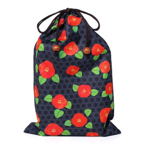 【つばき(椿)柄 きんちゃく袋 8003】黒色 はんなり着物ご朱印帳巾着袋 和柄日本製 袋 大判サイズがゆっくり入ります 令和元年11月の新柄!きんちゃく ポーチ ケース バッグ 御朱印帳入れ