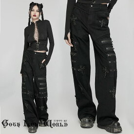 当日発送 即納 WK-658NCF-BK パッチワークリメイク風ハトメバギー パンツ ファッション ゴシック ゴスロリ パンク ロック スチームパンク ビジュアル系 ヴィジュアル系 V系 モード系 地雷系 サブカル コスプレ ライブ ステージ 舞台 仮装 SM サイバー ハロウィン 衣装