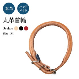 丸革 小型〜中型犬用 M 犬の首輪 (革幅：約9m/m 内径：約30-28.5-27-25.5cm)【馬具職人ハンドメイド】