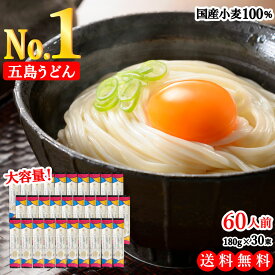【国産小麦 100% 使用】 虎屋 の 五島うどん 60人前 5400g（180g×30束）大容量
