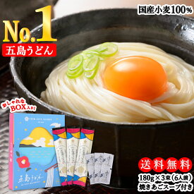 【国産小麦100%使用】 虎屋 の 五島うどん 6人前 （180g×3束） 焼あごスープ6食（7g×6袋） ギフト かわいい ボックス入り