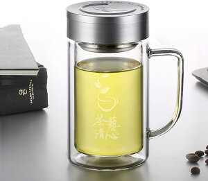グラス カップ 手提げ付き ダブルウォール 380ml ガラス水筒 茶漉し付き カップ コップ クリアボトル ウォーターボトル 水分補給 クリア 蓋付き タンブラー 耐衝撃性 洗いやすい 耐久性 通勤